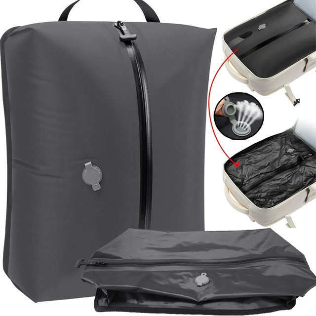 HOCOSHINE Reise Vakuum Dichtungstaschen zur Kleidungslagerung, wiederverwendbare Kompressionsbeutel für Koffer und Rucksack, Schwarz - Bild 1