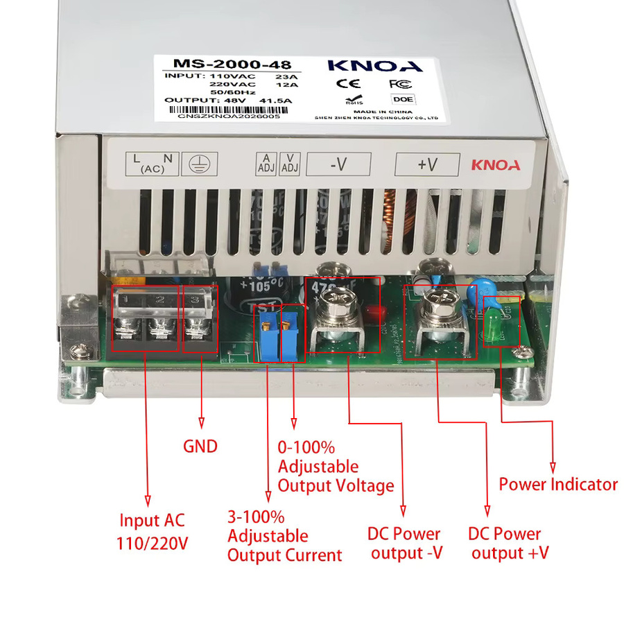 KNOA Industrielles Schaltnetzteil 2000W AC-DC Transformator mit Digitalanzeige, CV CC, Farbe: Silber - Bild 5