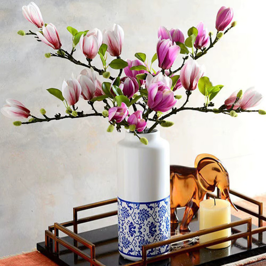 Künstliches Magnolia Bouquet aus Seide in Pink und Lila für Hochzeiten, Tischdekoration und Garten - Bild 3