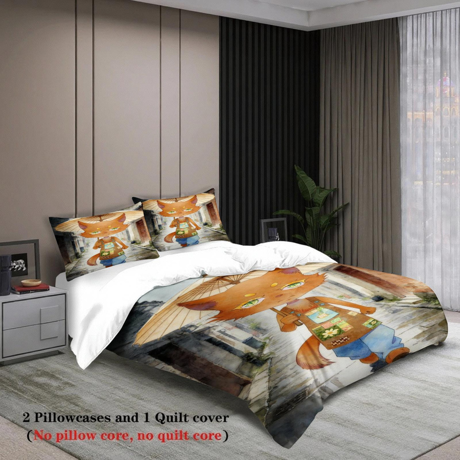 Softville Queen Size Bettwäsche Set Cozy Town Süßer Farn mit Fuchs Motiv, Bettbezug und Kissenbezug für das Kinderzimmer, B/H: 135 x 200 cm - Bild 3