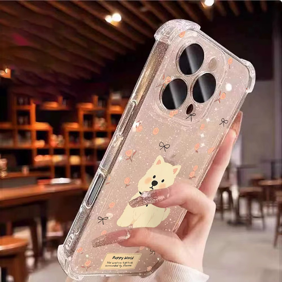 Stoßfeste Silikon-Glitzer-Handyhülle mit Cartoon-Tier-Design für Apple iPhone 16 Pro Max - Bild 2