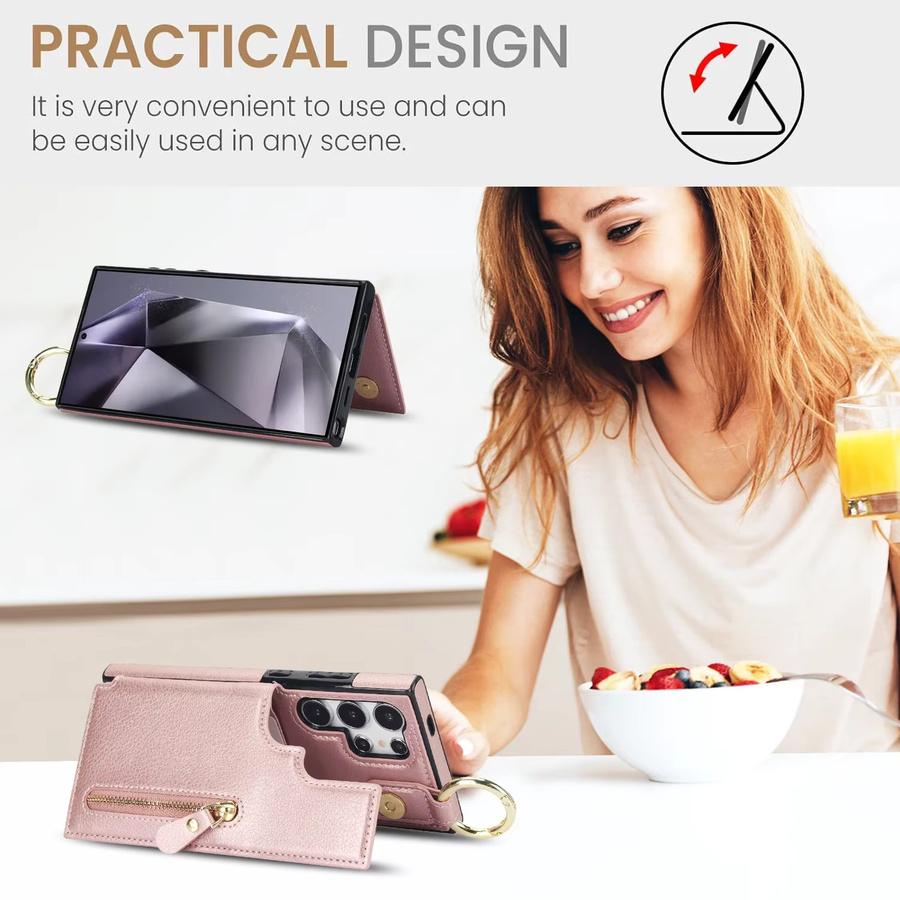 Leder-Brieftasche mit Reißverschluss und Kartenhalter sowie Ring für Samsung Galaxy S24 Ultra S23 S22 S21 A55 A15 A35 A25 A54 A14 in Weiß oder Pink - Bild 4