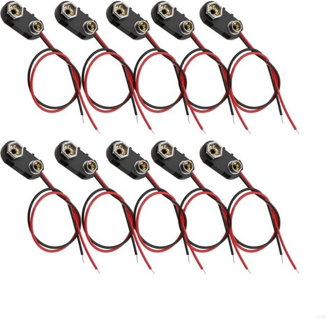 10 Stück OOTDTY 9V Batterieanschluss-Clips mit Anschlusskabeln in Schwarz, I-Typ Kunststoffgehäuse Kabelbaumhalter Pigtail-Snap - Bild 1