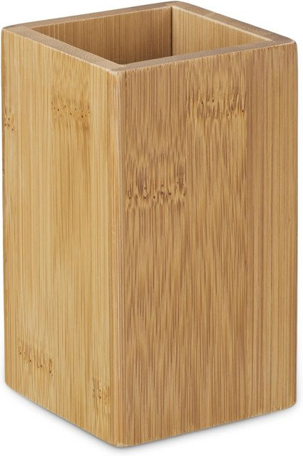 Relaxdays Zahnputzbecher aus Bambus in Natur, B/T/H: 6,5 x 6,5 x 11 cm - Bild 1