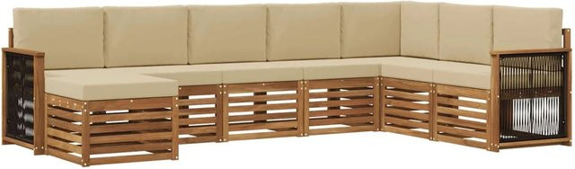 vidaXL Outdoor-Sofagarnitur L-Form aus massivem Akazienholz mit 6 Kissen in Natur-beige - Bild 1