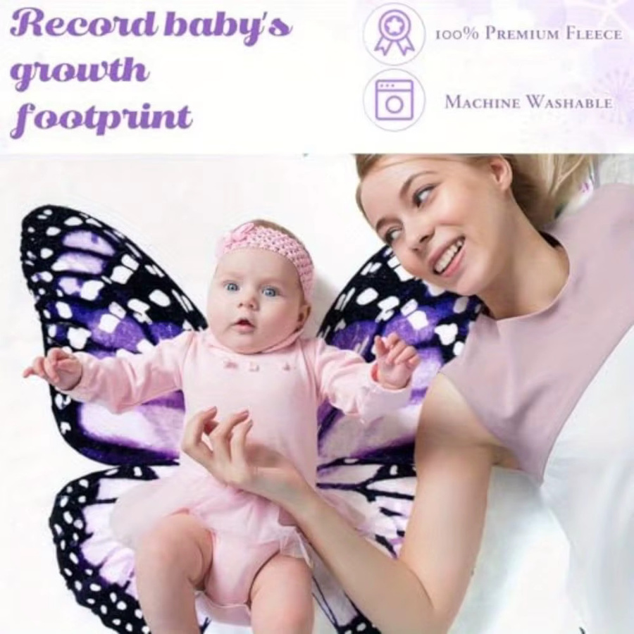 VIKAMA Baby Fotografie-Decke mit Schmetterlingsflügel-Design in Lila für Neugeborene und Taufe - Bild 3