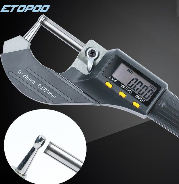 ETOPOO Elektronisches Mikrometer zur Messung der Rohrwandstärke mit 0-25mm Messbereich und sphärischer Messspitze - Bild 1