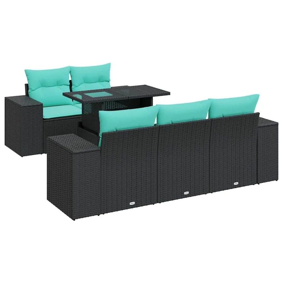 vidaXL 6-teilige Garten-Sofagarnitur in L-Form aus schwarzem Poly-Rattan mit Tisch und Kissen - Bild 2