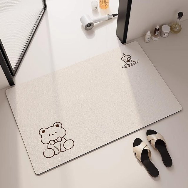 Saugfähige Badezimmer Bodenmatte aus Kieselgur in Beige, rutschfeste und schnelltrocknende Silikonfußmatte, B/B: 40 x 60 cm - Bild 1