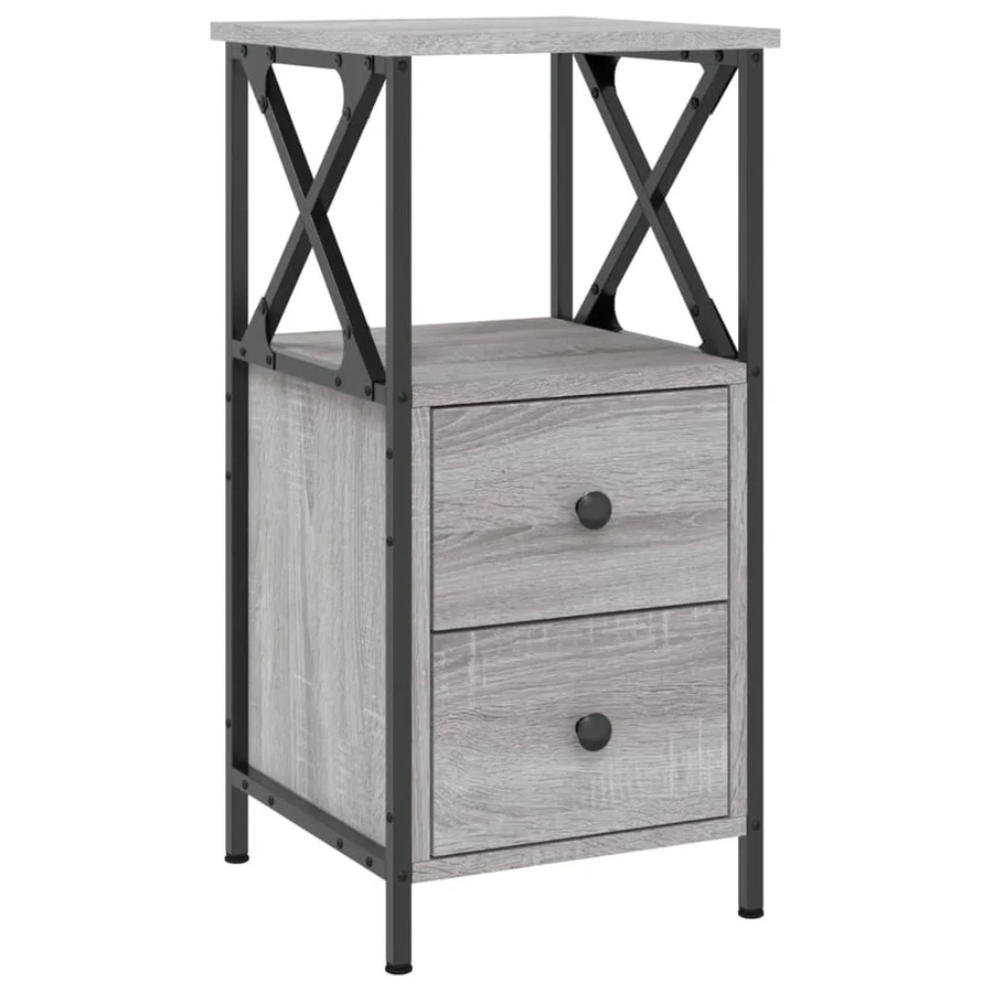 vidaXL Nachttisch in Grau Sonoma-Eiche aus Holzwerkstoff und Eisen, B/T/H: 34 x 35,5 x 70 cm - Bild 2