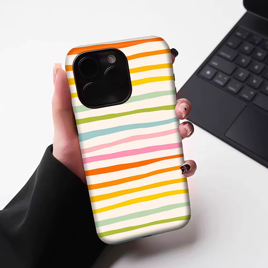 Aurbe Matte 2-in-1 MagSafe Hülle für iPhone 17 16 15 Plus Pro Max mit leuchtenden Regenbogen-Wellenstreifen in Multicolour - Bild 6