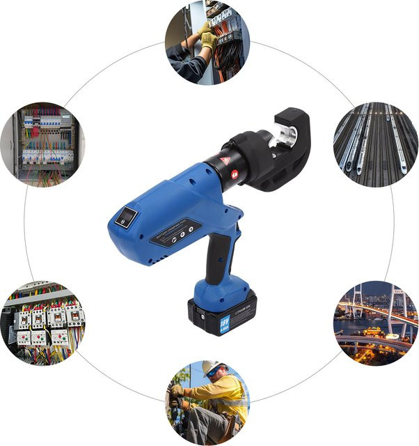 Bymaocar Wiederaufladbare Hydraulische Crimpzange in Blau mit 12 Matrizenspezifikationen und 360 Grad drehbarem Kopf, 120KN Elektrische Hydraulische Presszange - Bild 1