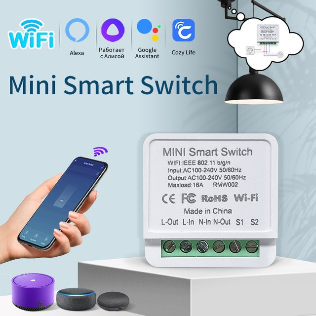 GGBEE Mini Smart WiFi-Schalter DIY Automatisierungsmodul mit 2-Wege-Steuerung in Weiß, kompatibel mit Alexa und Google Home via CozyLife App - Bild 1