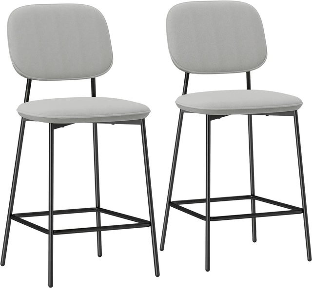 HOMCOM Barhocker aus Samt und Stahl in Hellgrau, B/T/H: 49 x 45 x 102 cm - Bild 1