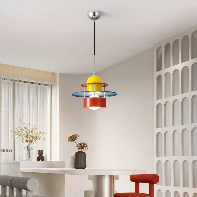 Memphis Simplicity LED-Pendelleuchte in Bunt, Moderne UFO-Scheiben Hängelampe für Wohnzimmer und Esszimmer, Silber/Multicolour - Bild 1
