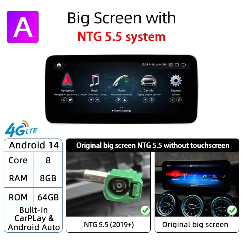 Nunoo Android 14 Multimedia Radio mit drahtlosem CarPlay für Mercedes C GLC V W205 X253 W447 NTG 5,5 NTG 6,0 Schwarz - Bild 5