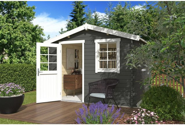 Lasita Gartenhaus Nina mit Satteldach in Grau-Grün lasiert, B/H/T: 307,2 x 233,7 x 250 cm - Bild 1