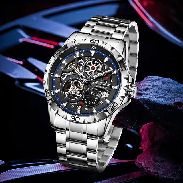 GLENAW Ring Herrenuhr, Automatik, Edelstahl, Silber, Grün - Bild 1