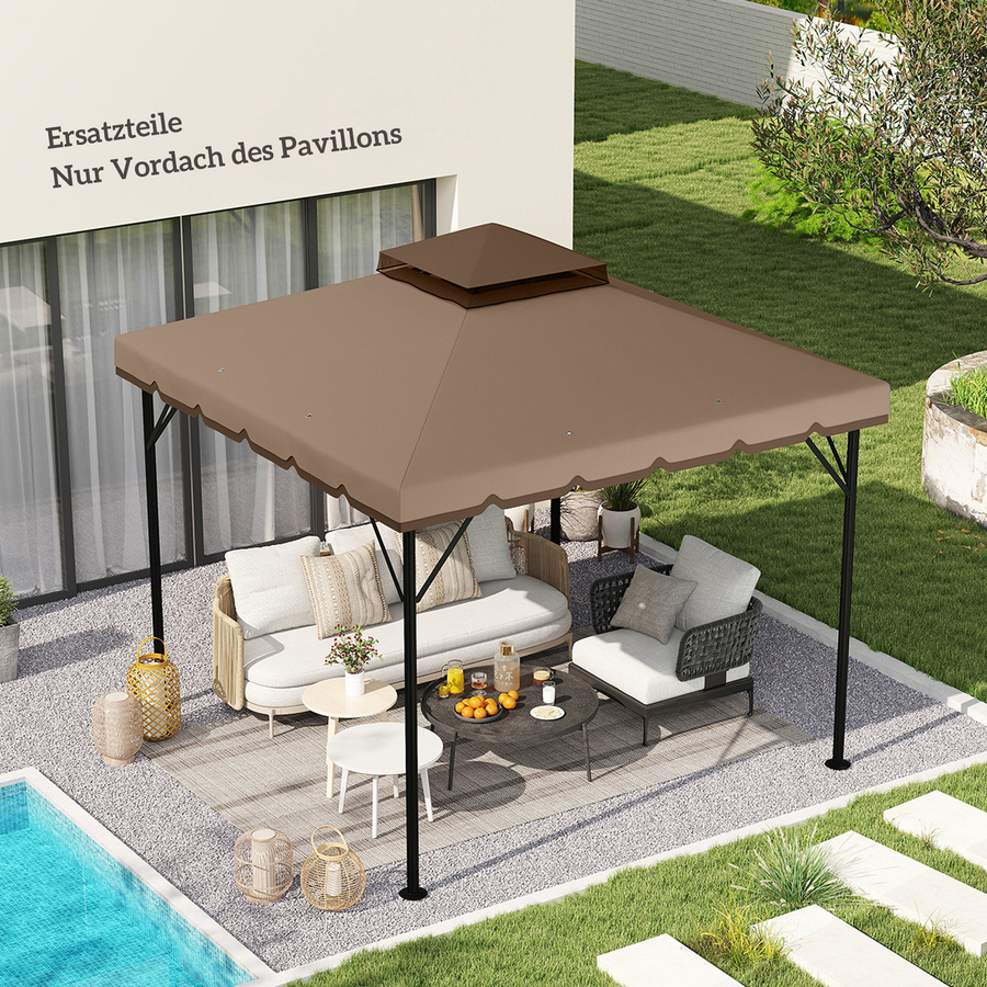 Outsunny Ersatzdach für Gartenpavillon aus Polyester, wasserabweisend mit Doppeldach und Wasserablauflöchern, Khaki, B/T: 3 x 3 m - Bild 2