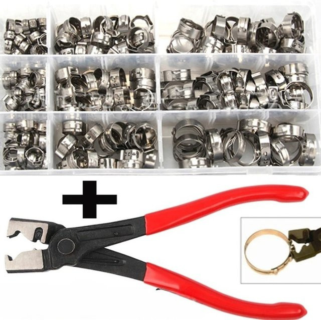 ZENHOSIT 130-teiliges Set Edelstahl-Einohr-Schlauchklemmen in Silber mit Zange und Quetschringen zur Sicherung von Rohren und Schläuchen - Bild 1