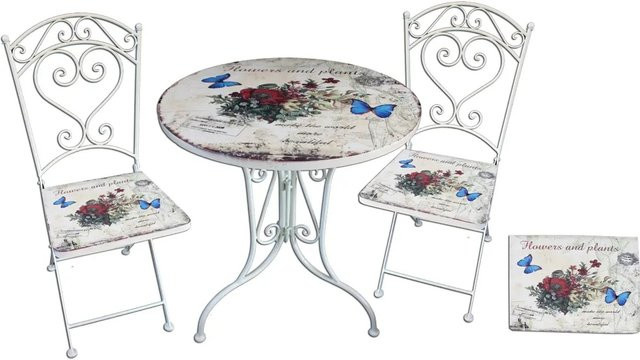 Garden Pleasure Bistro-Set Floral 3-teilig aus Stahl in Weiß für Garten, Balkon und Terrasse - Bild 1