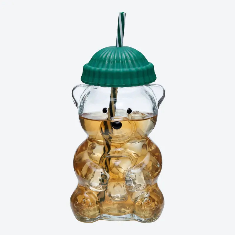 NKD Trinkbecher im Bärendesign aus Glas, grün und transparent, 590 ml - Bild 2