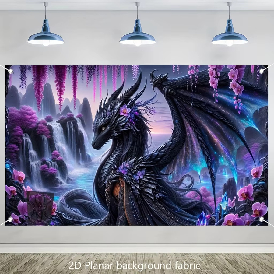 VIKAMA Wandteppich Fantasy Drache und Wasserfall Landschaft in Multicolour, B: 75 cm, H: 58 cm - Bild 2