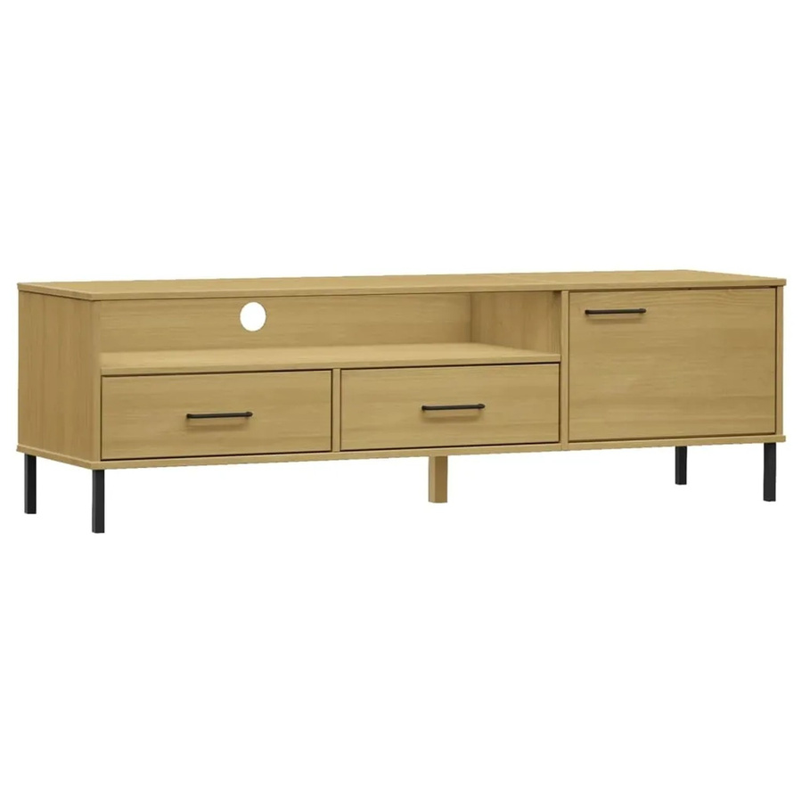 vidaXL TV-Schrank OSLO aus massivem Kiefernholz mit Metallbeinen in Braun, rustikaler Media-Schrank für dein Wohnzimmer, B/T/H: 158 x 40 x 46,5 cm - Bild 2