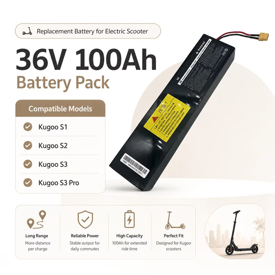 Kugoo Ersatzakku 36V 100000mAh 10S3P Li-Ionen-Pack für Scooter S1 S2 S3 in Schwarz - Bild 3