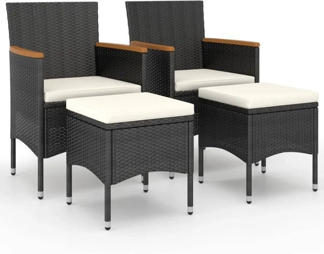 Furnicato Gartenstuhl Set 4-teilig in Schwarz und Cremeweiß, B: 53 cm, T: 58 cm, H: 84 cm - Bild 1
