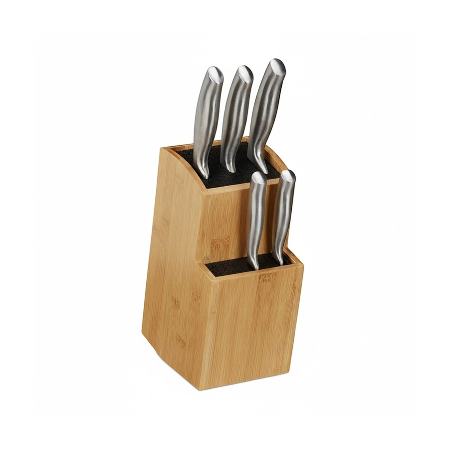 Relaxdays Messerblock aus Bambus in Natur mit zweistufigem Borstenfach, B/T/H: 25,5 x 11,5 x 18 cm - Bild 2