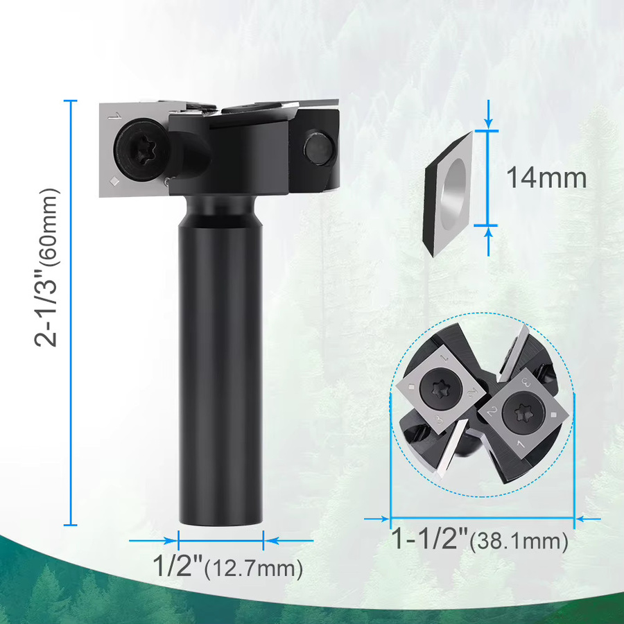 XCAN CNC-Flachfräser mit 1/2 Zoll Schaft und 2+2 Schneiden aus Hartmetall für Platten-Abflachungen und Holzhobel, Schaftdurchmesser: 1,27 cm (1/2 Zoll) - Bild 4