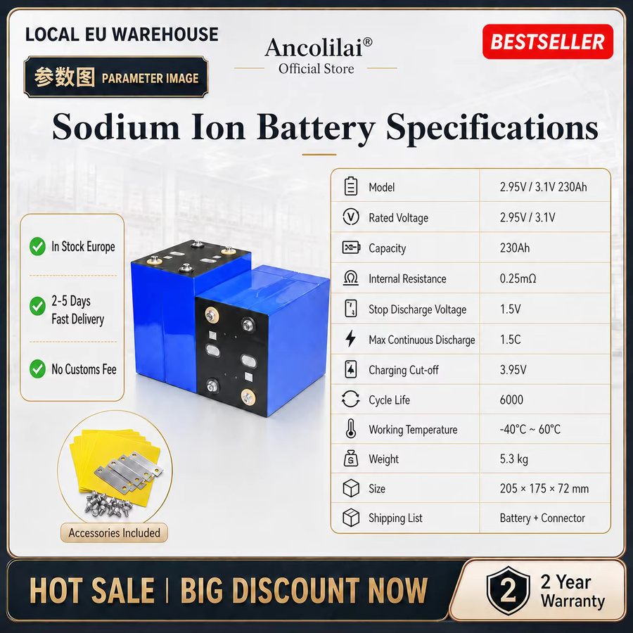 Ancolilai Natrium-Ionen-Batteriezelle 230Ah 2,95V Blau langlebige wiederaufladbare Energiespeicherbatterie für Solar-Wohnmobil-Backup-Systeme - Bild 2