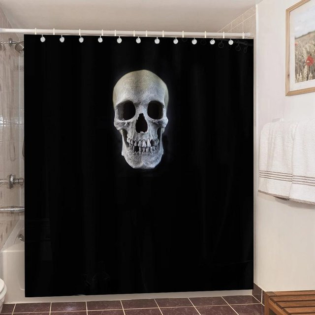 Baifenbai Home Furnishing Duschvorhang mit Totenkopf-Motiv in Schwarz, wasserdichtes Polyestergewebe, B x H: 120 x 180 cm - Bild 1