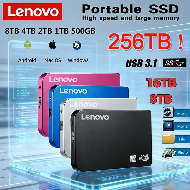 Lenovo SSD USB 3.0 Gehäuse für externe Festplatten und SSDs in Schwarz - Bild 1