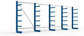 Meta Kragarmregal Atlas ST einseitig mit 5 Ständern, Farbe: Enzianblau, H x B x T: 5400 x 2000 x 500 cm - Bild 1