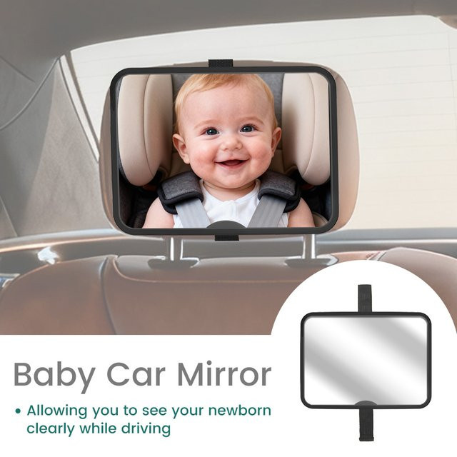 momo&dudu Baby-Auto-Spiegel für Kleinkinder in Schwarz, Grau oder Transparent mit breitem Sichtfeld und bruchsicherer Kristallglas-Optik - Bild 1