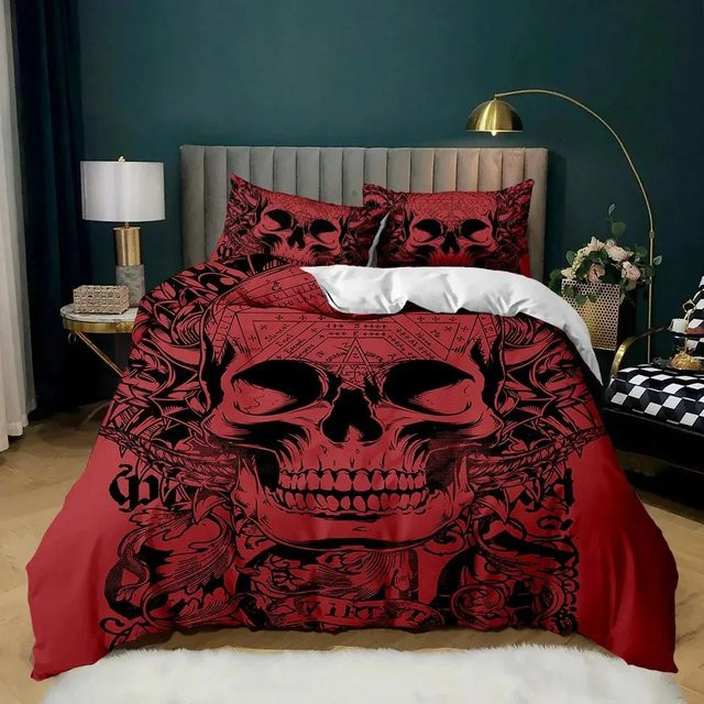 Gothic 3D Totenkopf Bettwäsche Set mit Reißverschluss, Halloween Horror Bettbezug, B/H: 70 x 133 cm - Bild 1