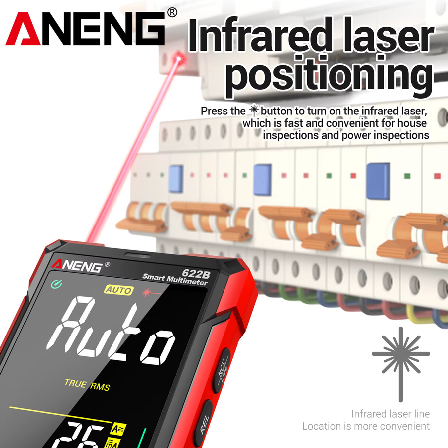 ANENG 622B VA Digitalmultimeter mit Umkehranzeige, 9999 Anzeigen, NCV, Infrarot-Temperaturmessung, AC/DC 999,9V und eingebauter Taschenlampe - Bild 4