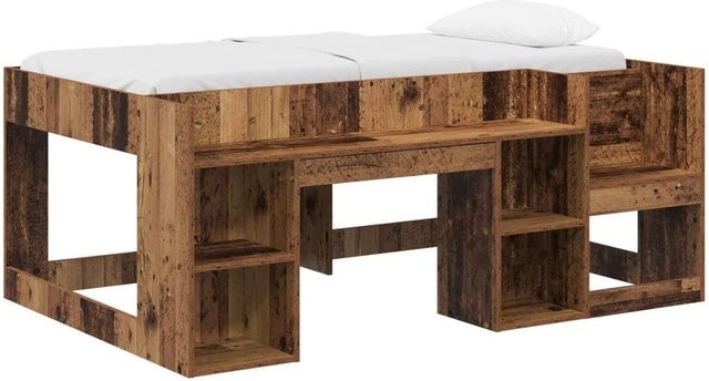 vidaXL Kinderbettgestell mit Stauraum in Altholz-Optik, Farbe: Braun, B/T/H: 160 x 80 x 45 cm - Bild 1