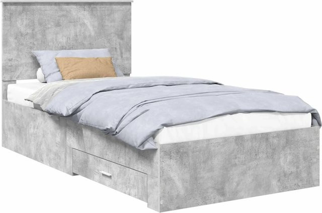 vidaXL Bettrahmen mit Kopfteil und Schubladen aus Holzwerkstoff in Betongrau, B/T/H: 100 x 200 x 210 cm - Bild 1