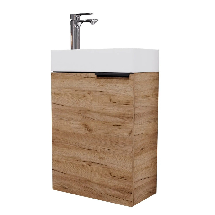 Planetmöbel Waschtisch Gold Eiche mit Keramikwaschbecken und Soft-Close-Türen, Wandmontage, Breite: 40 cm - Bild 2