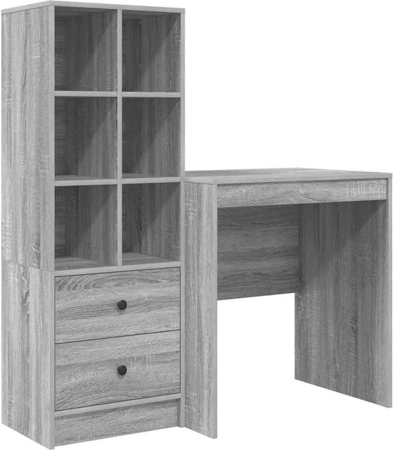 vidaXL Schreibtisch mit Hochboard 2-teiliges Büroset in Grau und Braun aus Holzwerkstoff - Bild 1