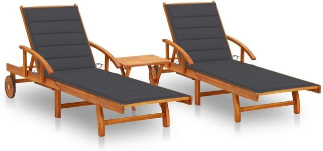 vidaXL Sonnenliegen Set aus Massivholz Akazie mit Tisch und Auflagen in Anthrazit - Bild 1