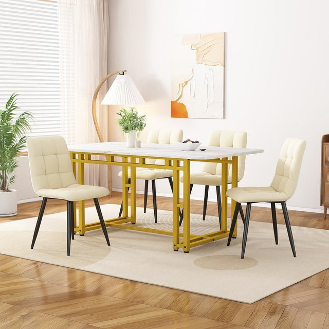 Moderner Esstisch von Aosom mit MDF-Tischplatte und vergoldeten Metallbeinen in Gold, B/T/H: 120 x 70 x 74 cm - Bild 1