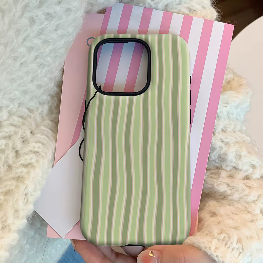 Handyhülle mit grünen gewellten Streifen für Apple iPhone 11 bis iPhone 17 Pro Max Plus, doppelschichtige Rückseite - Bild 2
