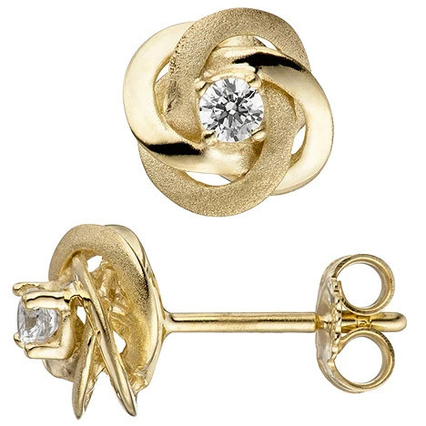 Colfem Ohrstecker, 333 Gelbgold, mattiert, 2 Zirkonia, Unisex - Bild 1