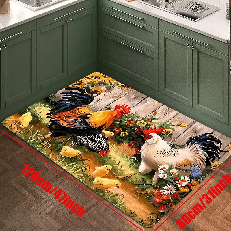 VIKAMA Huhn Küchenteppich mit Tiermotiv, waschbarer Bodenmatte aus Polyester, Mehrfarbig, B/T: 60 x 40 cm - Bild 2