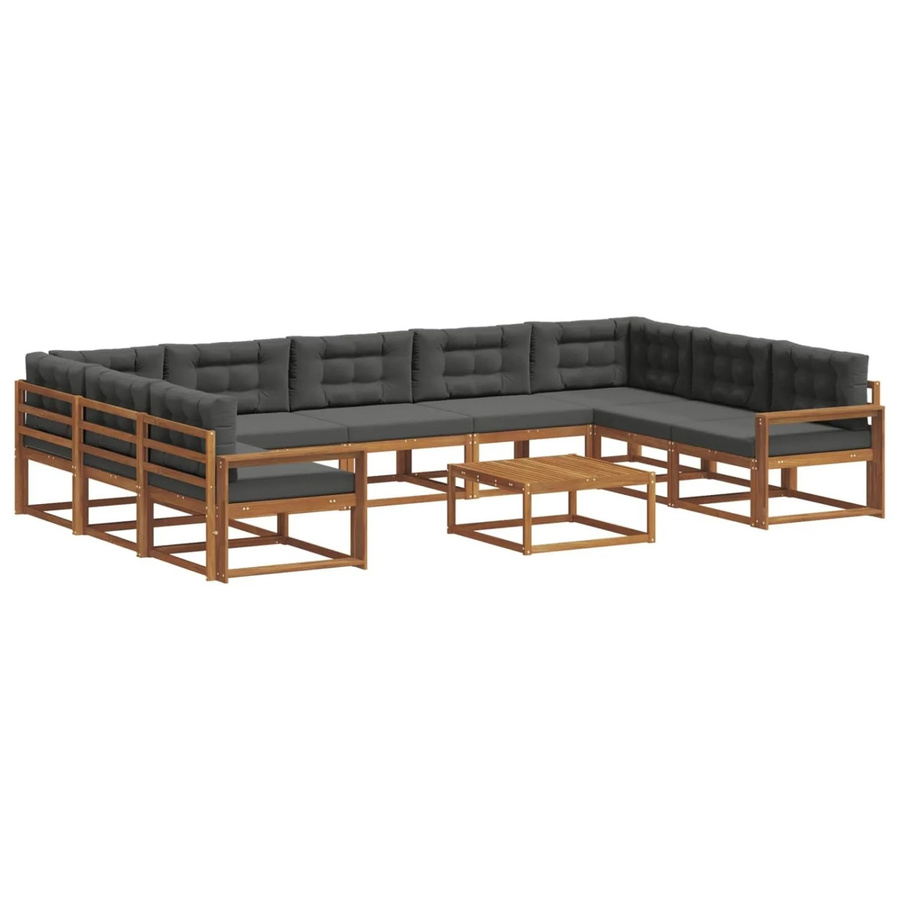 vidaXL Outdoor-Sofagarnitur aus Akazienholz in L-Form mit 10-teiligem Set, Farbe Anthrazit und Natur - Bild 2