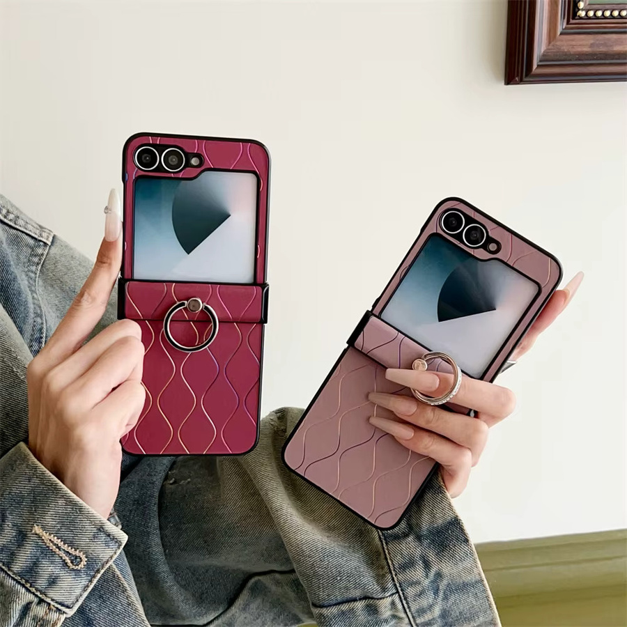 Samsung Galaxy Z Flip Schutzhülle mit Fingerring-Halter und Wellenmuster in Pink und Multicolour - Bild 2